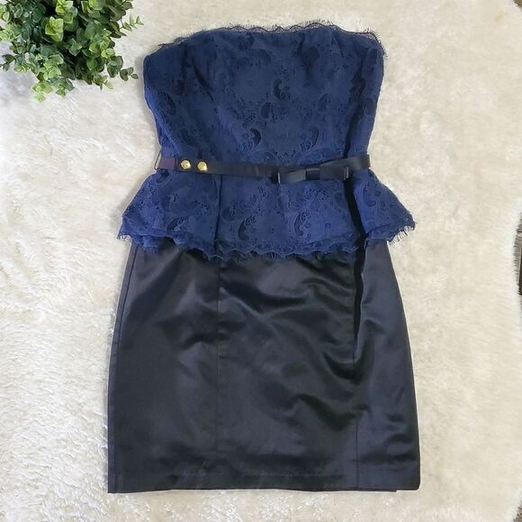 Kate Young for Target Navy Blue Lace & Black Strapless Cocktail Formal Dress, 4 - Picture 1 of 6